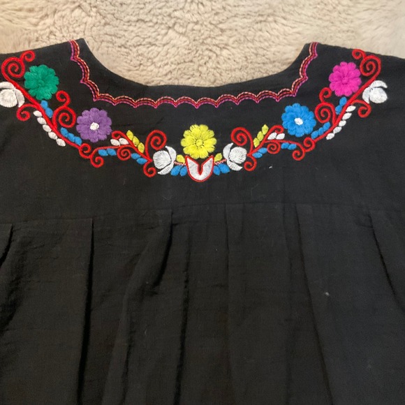 YZXDORWJ Blouse Size Large Peasant Embroidered Floral Black Flowy Short Sleeve - Picture 6 of 6